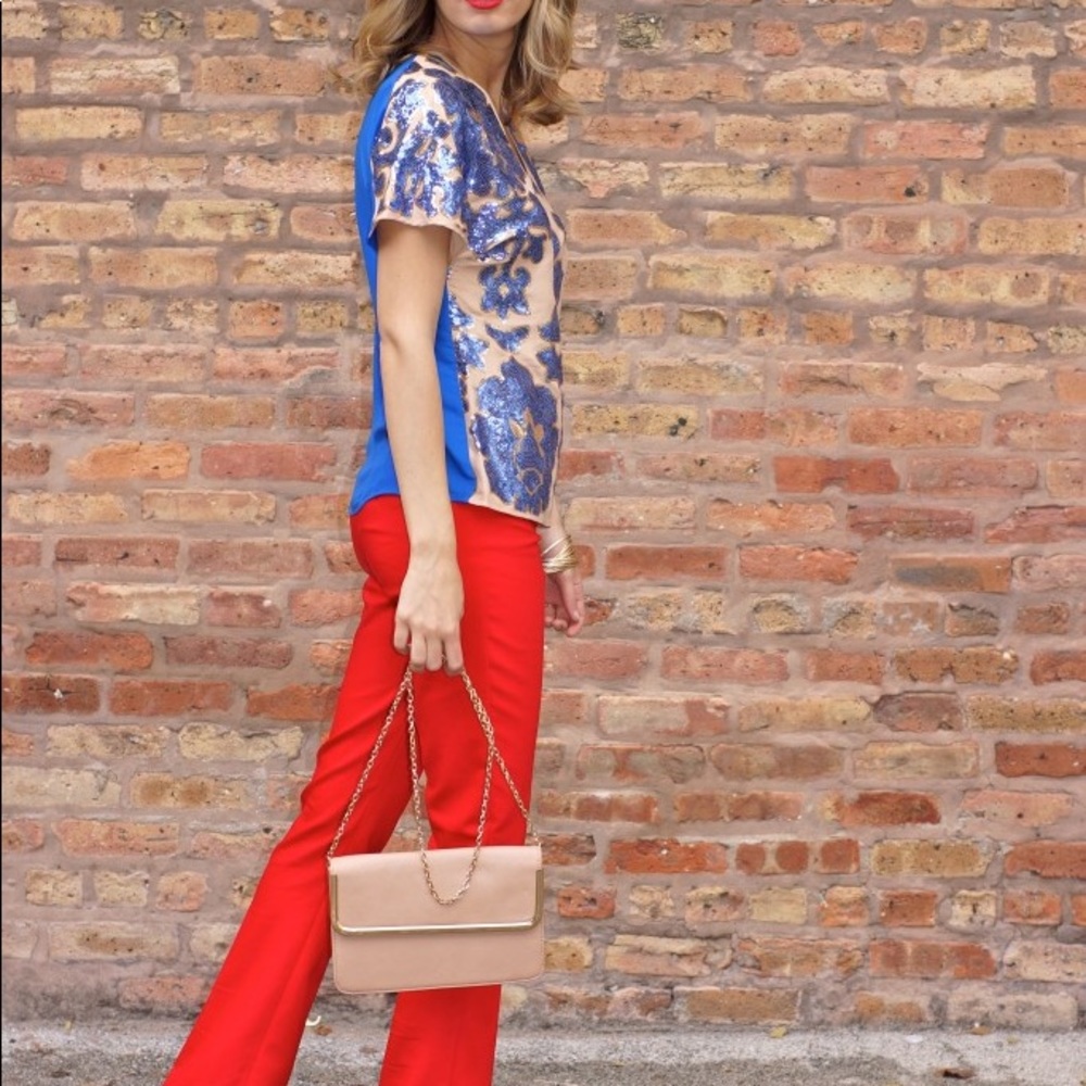 Neiman Marcus Royal Blue Nude Gold Sequin Top - Picture 7 of 7